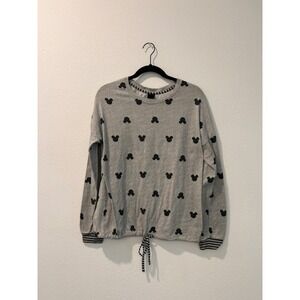 Disney Mickey Mouse Grey‎ Crewneck Pullover Women's Medium Drawstring